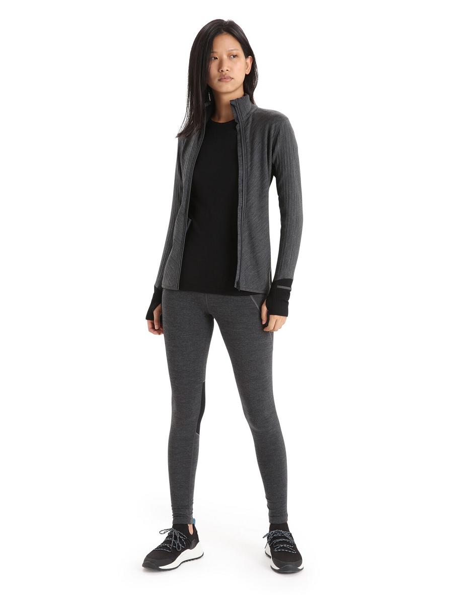 Women's Icebreaker RealFleece™ Merino Descender Long Sleeve Zip Jackets Jet Heather / Black | CA 1299JPQJ